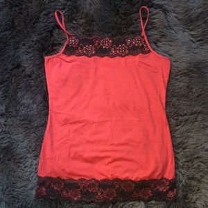 Red Cami with Lace Detail